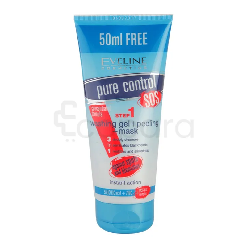 EVELINE PURE CONTROL SOS GEL LAVAGE + GOMMAGE + MASQUE 200ML