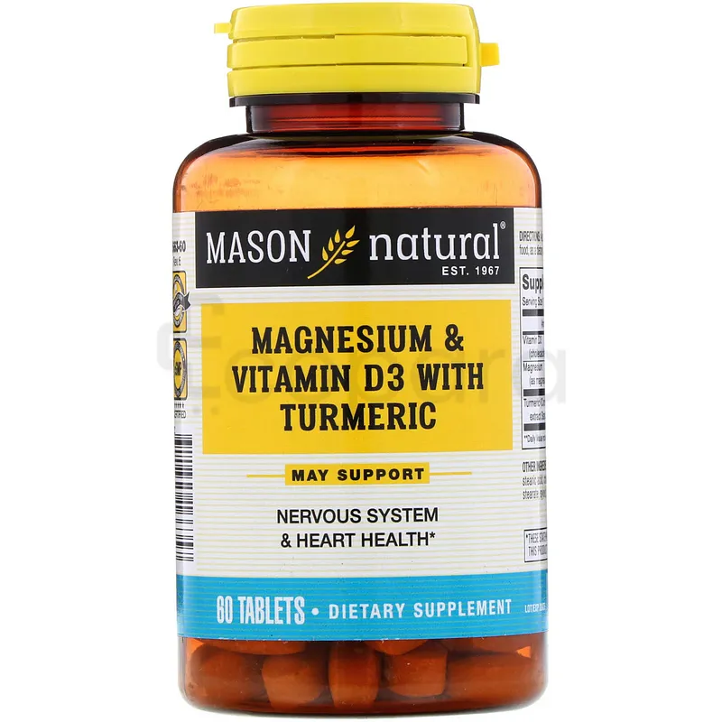 MASON NATURAL MAGNESIUM & VITAMIN D3 WITH TURMERIC BOITE DE 60 COMPRIMES