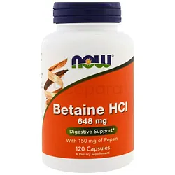 NOW BETAINE HCL 648MG BOITE DE 120 CAPSULES