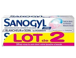 SANOGYL LOT DE 2 DENTIFRICES BLANCHEUR ET SOIN 2*75ML + BROSSE A DENTS -50%