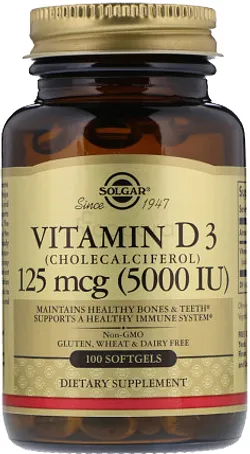 SOLGAR VITAMIN D3 125 MCG 5000IU BOITE DE 100 GELULES