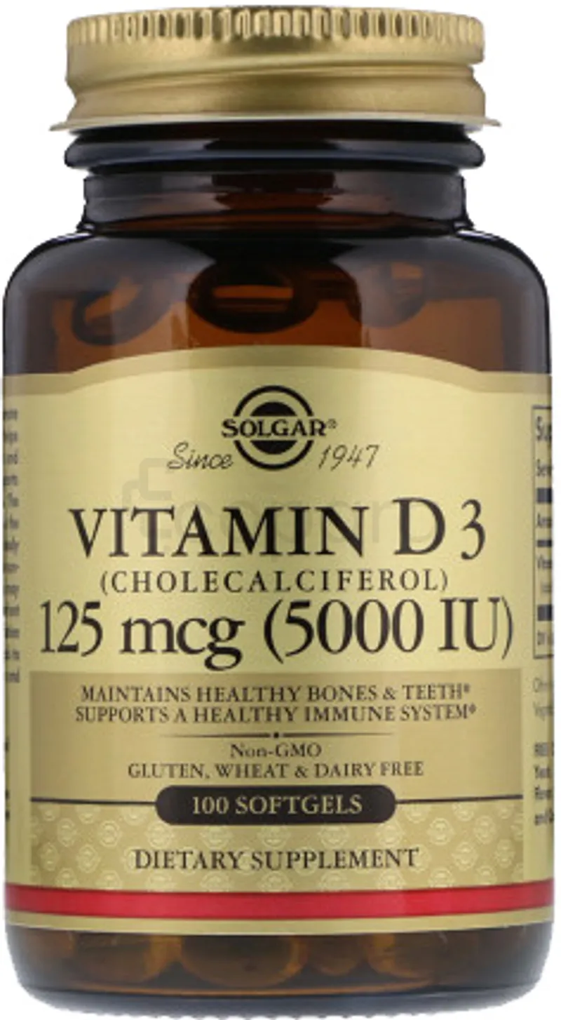 SOLGAR VITAMIN D3 125 MCG 5000IU BOITE DE 100 GELULES