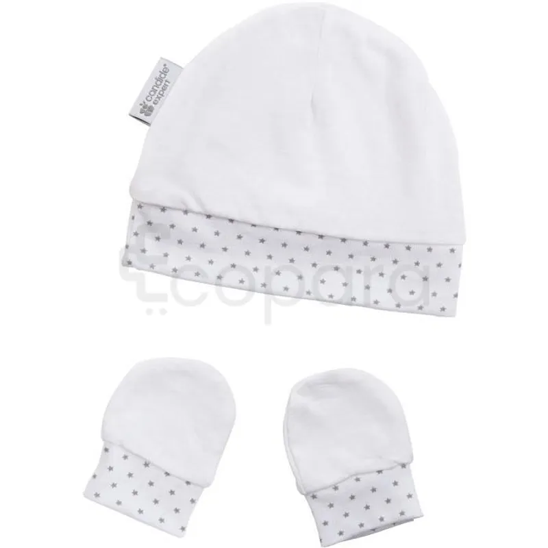 CANDIDE BONNET ET MOUFLE ETOILES BLANC