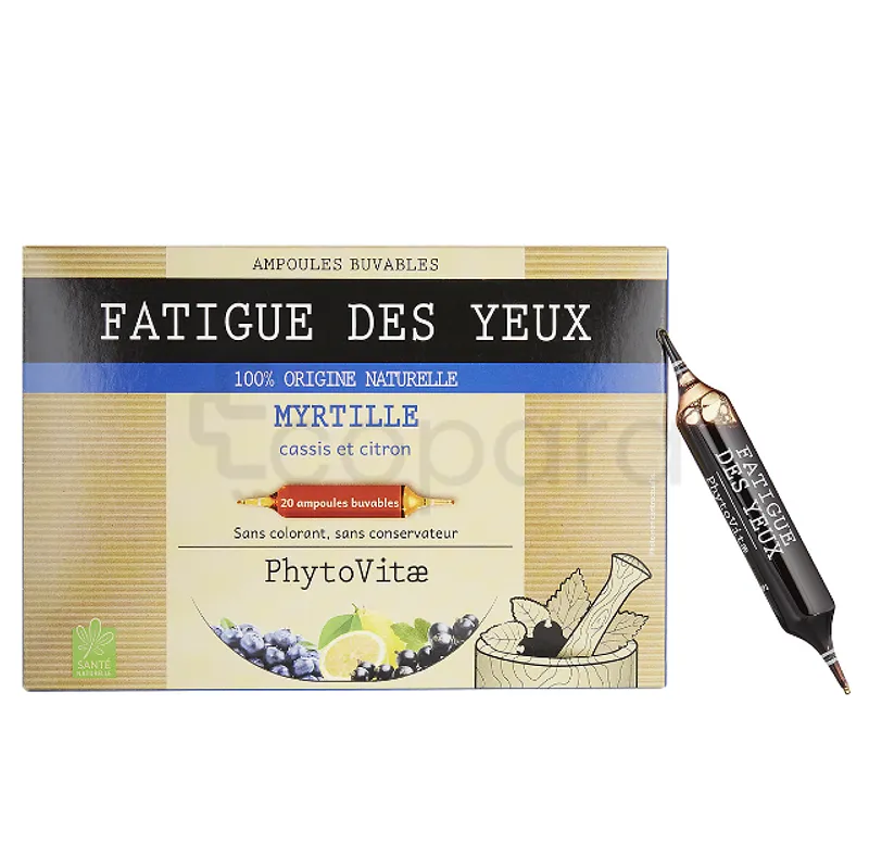 PHYTOVITAE FATIGUE DES YEUX MYRTILLE CASSIS ET CITRON BOITE DE 20 AMPOULES