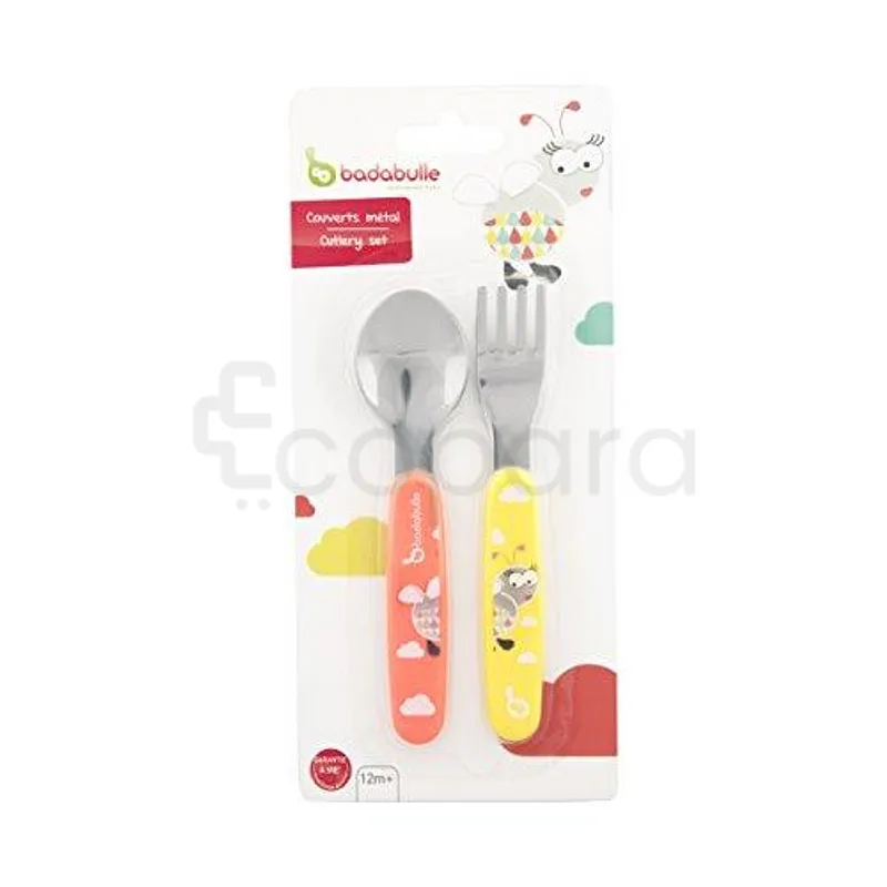 BADABULLE INOX FORK & SPOON PINK LULLABY REFERENCE B005415