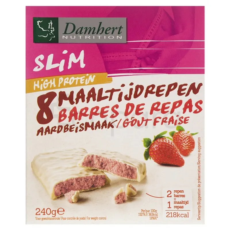 DAMHERT NUTRITION SLIM BARRES DE REPAS FRAISE HIGH PROTEIN 240G BOITE DE 8