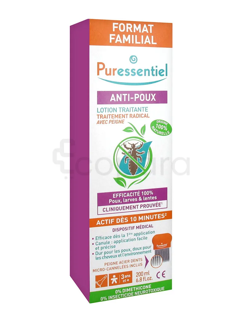 PURESSENTIEL ANTI-POUX LOTION TRAITANTE TRAITEMENT RADICAL 200ML + PEIGNE
