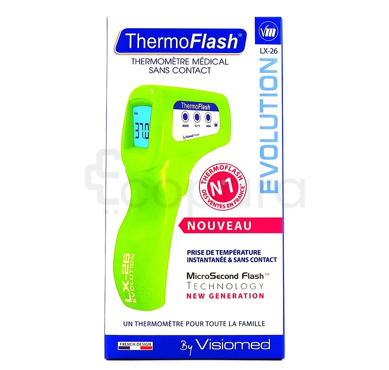 VISIOMED THERMOFLASH THERMOMETRE MEDICAL SANS CONTACT INFRAROUGE VERT REFERENCE LX-26