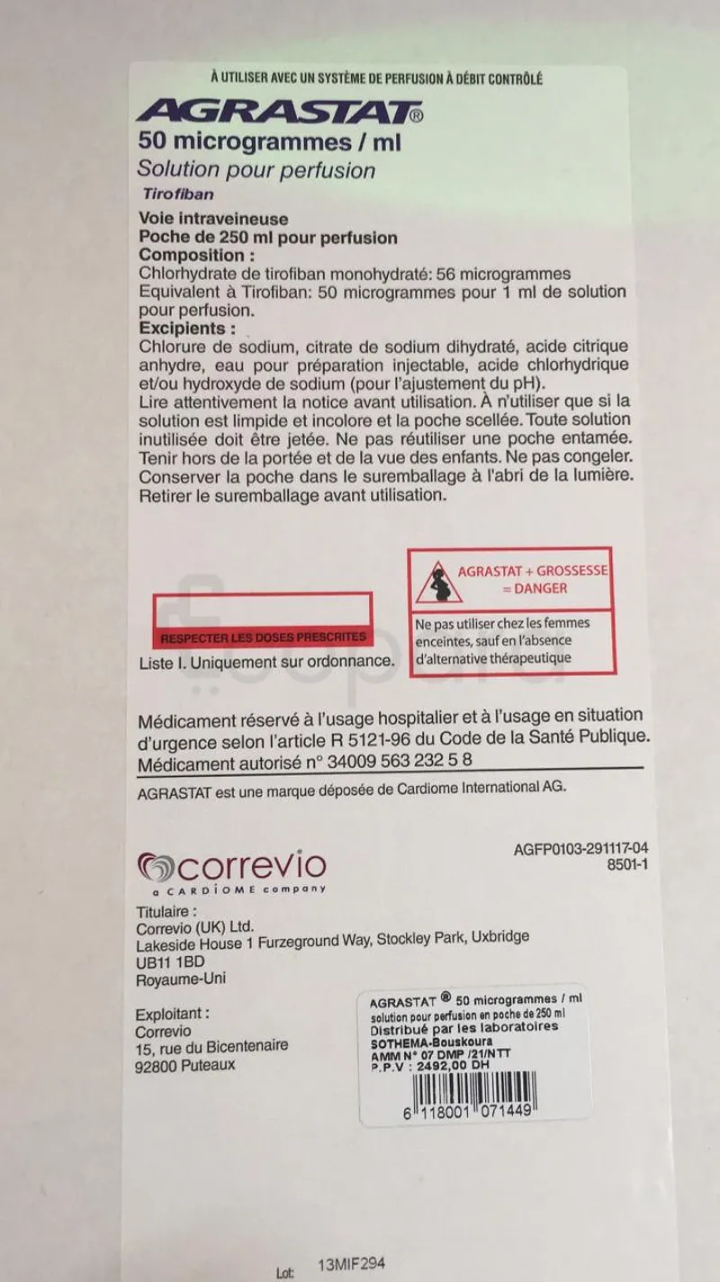 AGRASTAT 50µG/ML 250ML SOLUTION POUR PERFUSION