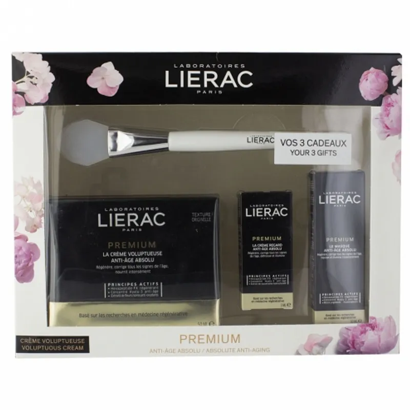 LIERAC COFFRET PRINTEMPS PREMIUM CREME VOLUPTUEUSE 50ML + MASQUE SUPRÊME 10ML + CRÈME REGARD 3ML + PINCEAU