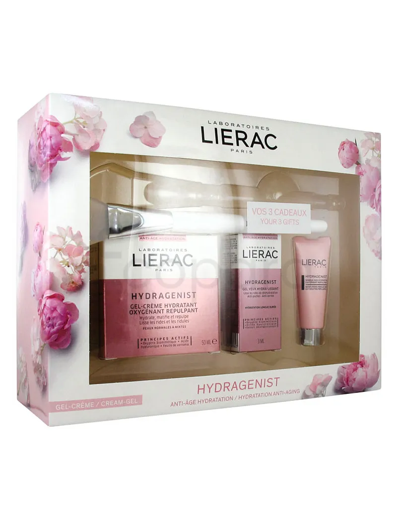 LIERAC COFFRET HYDRAGENIST GEL CREME HYDRATANTE 50ML + GEL YEUX HYDRA-LISSANT + MASQUE CONFORT 10ML + PINCEAU