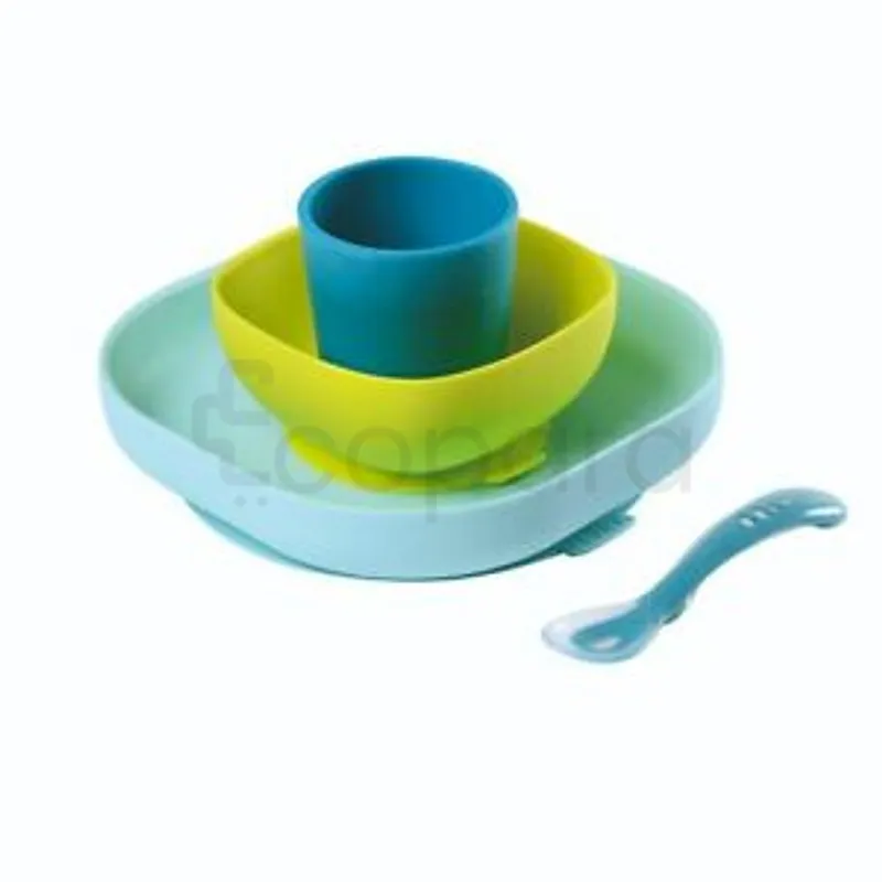 BEABA COFFRET REPAS SILICONE AVEC VENTOUSE BLEU