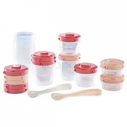 BEABA SET COFFRET 1ER REPAS ROSE PORTIONS CLIP + CUILLÈRE 1ER AGE SILICONE REFERENCE M2831919
