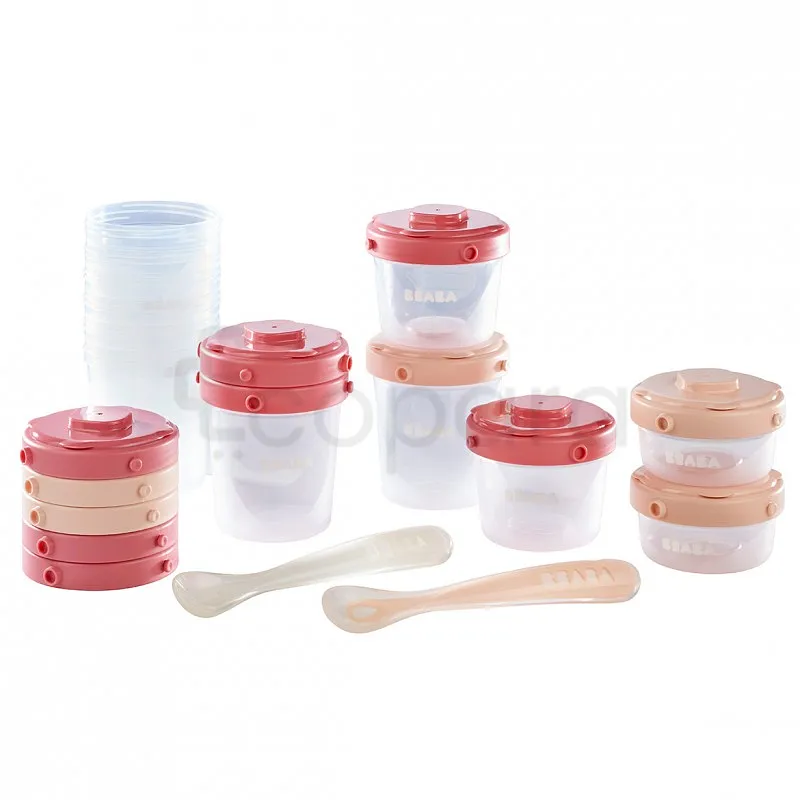 BEABA SET COFFRET 1ER REPAS ROSE PORTIONS CLIP + CUILLÈRE 1ER AGE SILICONE REFERENCE M2831919