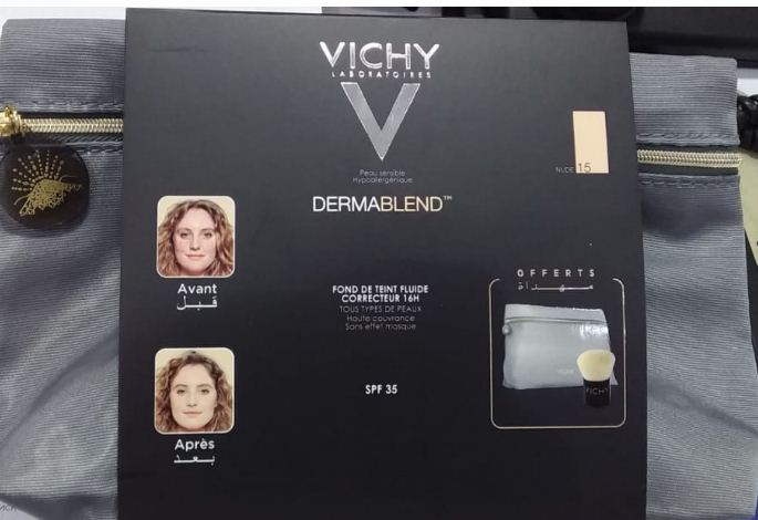 VICHY DERMABLEND FOND DE TEINT FLUIDE CORRECTEUR 16H NUMERO 15 NUDE 30ML + TROUSSE OFFERTE
