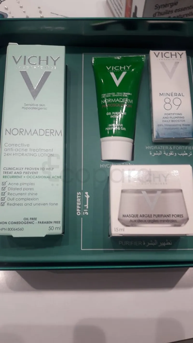 VICHY PACK NORMADERM 50ML + MINERAL 89 4ML + NORMADERM GEL PURIFIANT 15ML + MASQUE ARGILE PORES 15ML