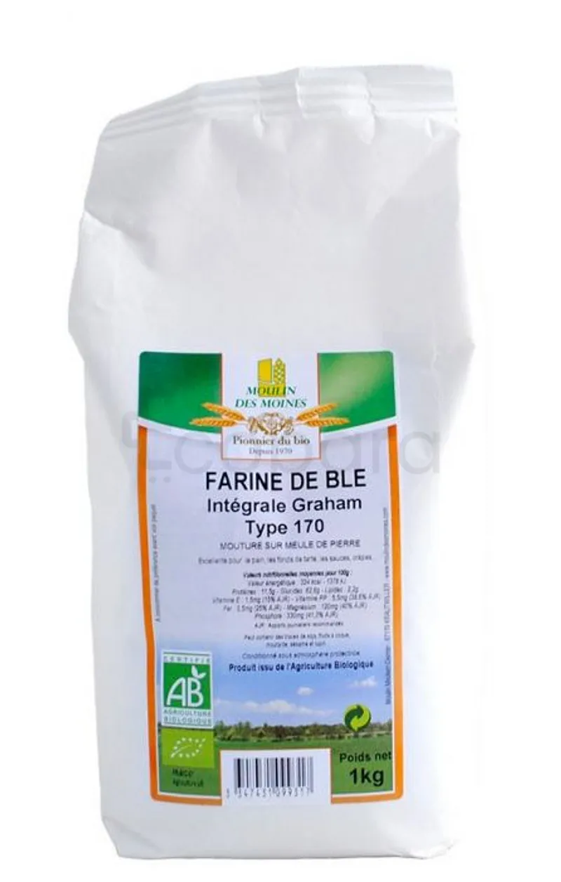 MOULIN DES MOINES FARINE DE BLE INTEGRALE GRAHAM TYPE 170 1KG