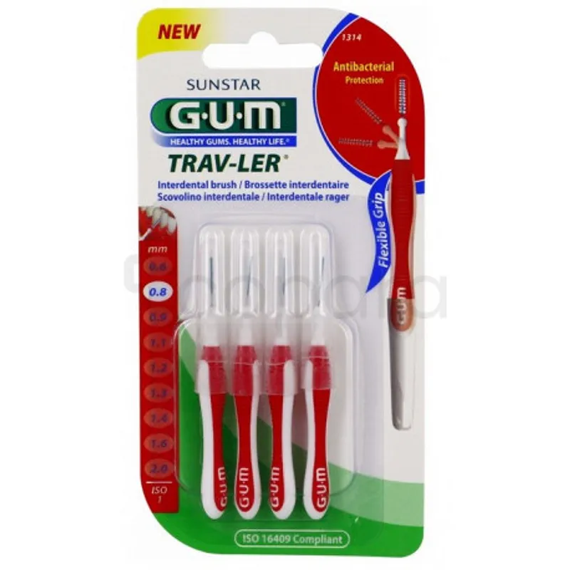 GUM TRAV-LER BROSSETTE INTERDENTALES ULTRA-FINE 0.8MM BOITE DE 4 REFERENCE 1314