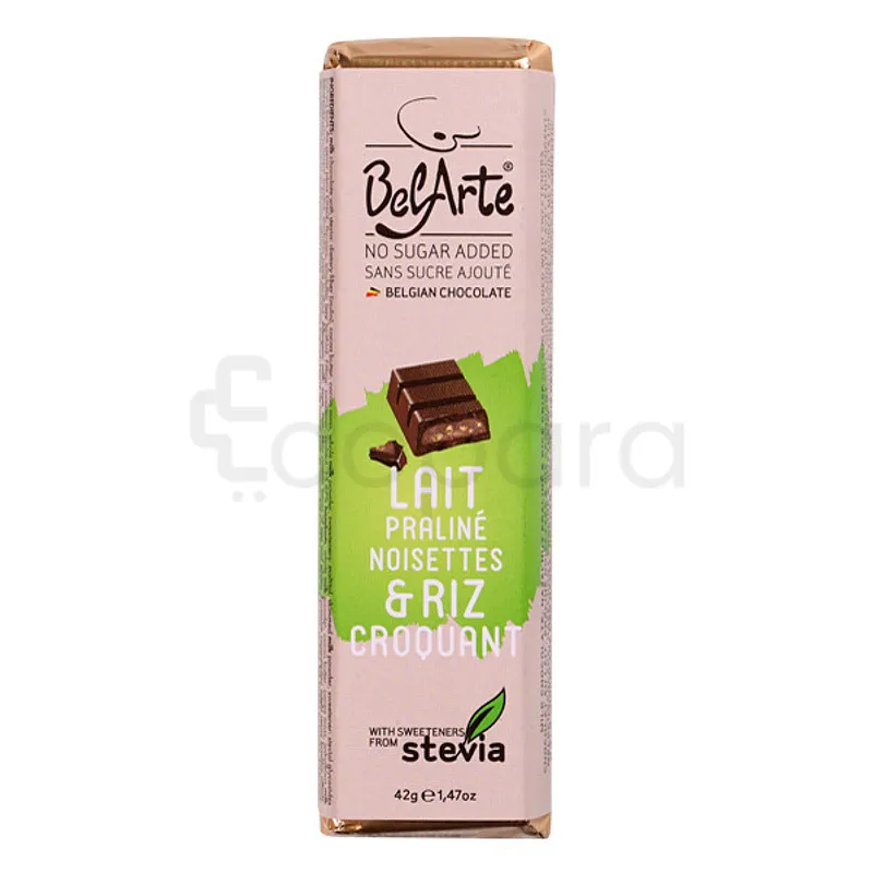 BELARTE BARRE CHOCOLAT AU LAIT PRALINE NOISETTES & RIZ CROQUANT 42G