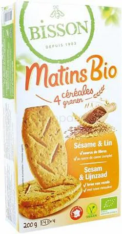 BISSON MATINS BIO 4 CEREALES SESAME ET LIN 200G