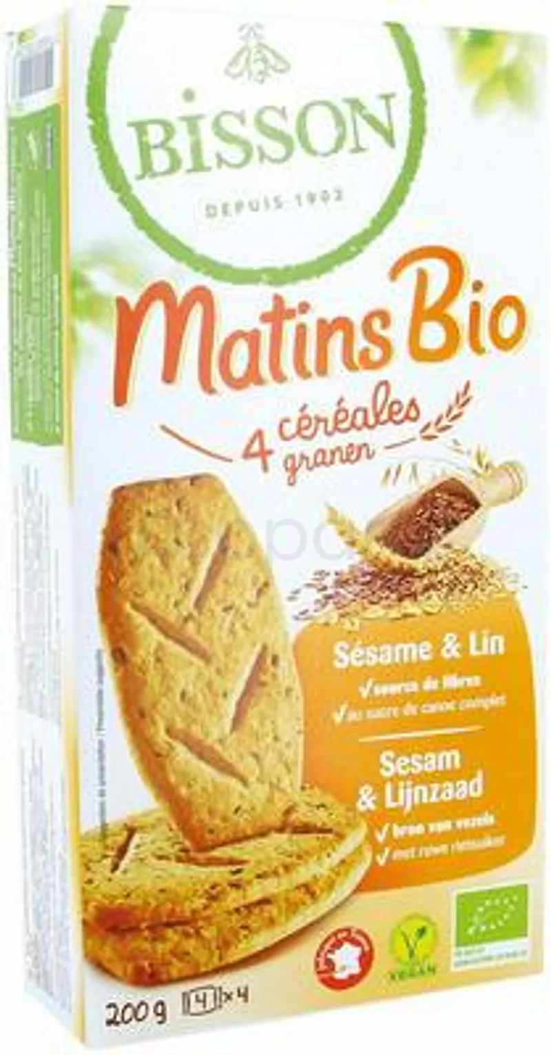 BISSON MATINS BIO 4 CEREALES SESAME ET LIN 200G