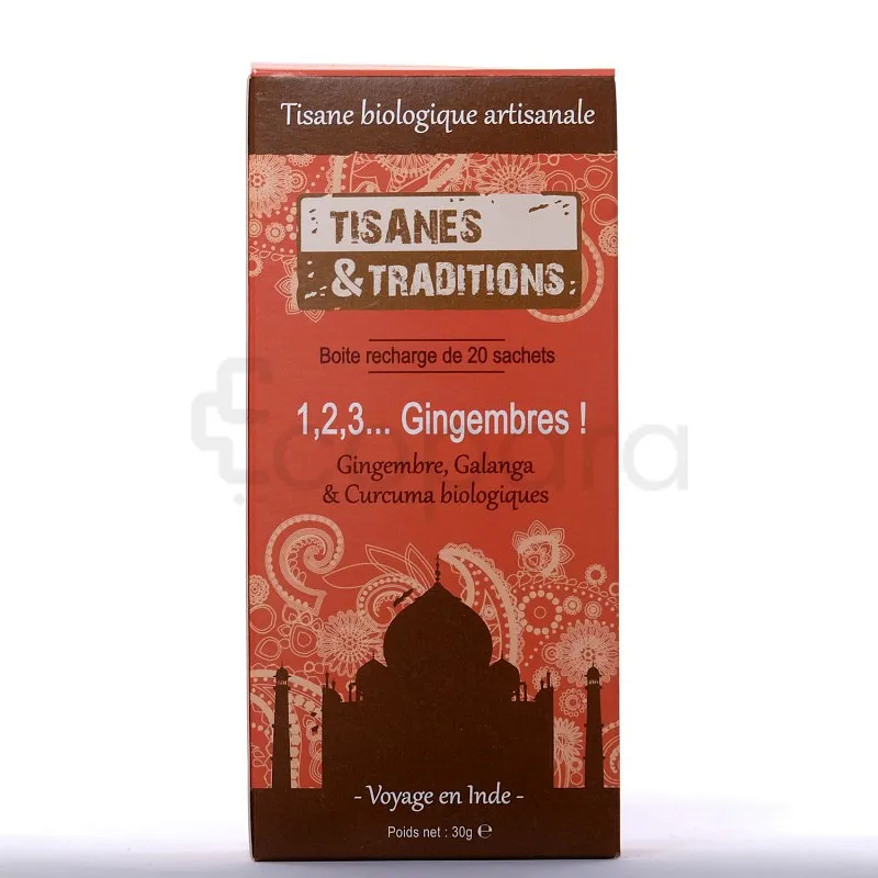 TISANES ET TRADITIONS 1 2 3 GINGEMBRES BOITE DE 20 SACHETS