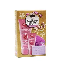 LES PETITS BAINS DE PROVENCE SHOWER BOX EMOTION GEL DOUCHE MAGNOLIA 200ML + GEL DOUCHE MAGNOLIA 50ML + FLEUR DE DOUCHE ROSE + SAVON DE MARSEILLE PAIN FIGUE 100G