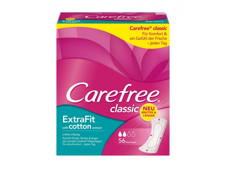 CAREFREE SERVIETTES EXTRA FIT CLASSIC WITH COTTON EXTRACT BOITE DE 56