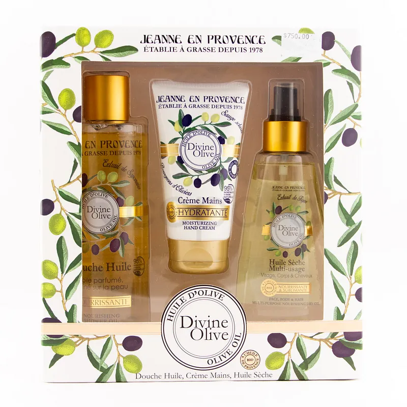 JEANNE EN PROVENCE COFFRET DIVINE OIL HUILE DE DOUCHE 250ML + CREME MAINS HYDRATANTE 75ML + HUILE SECHE 150ML