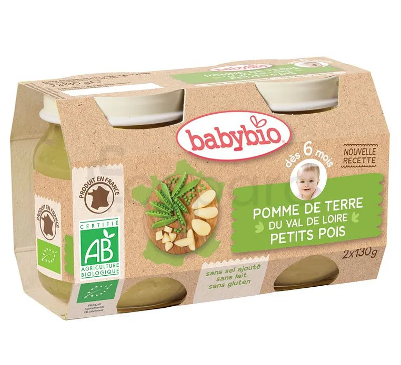 BABYBIO PETIT POT POMMES DE TERRE PETIT POIS D'AQUITAINE 2*130G