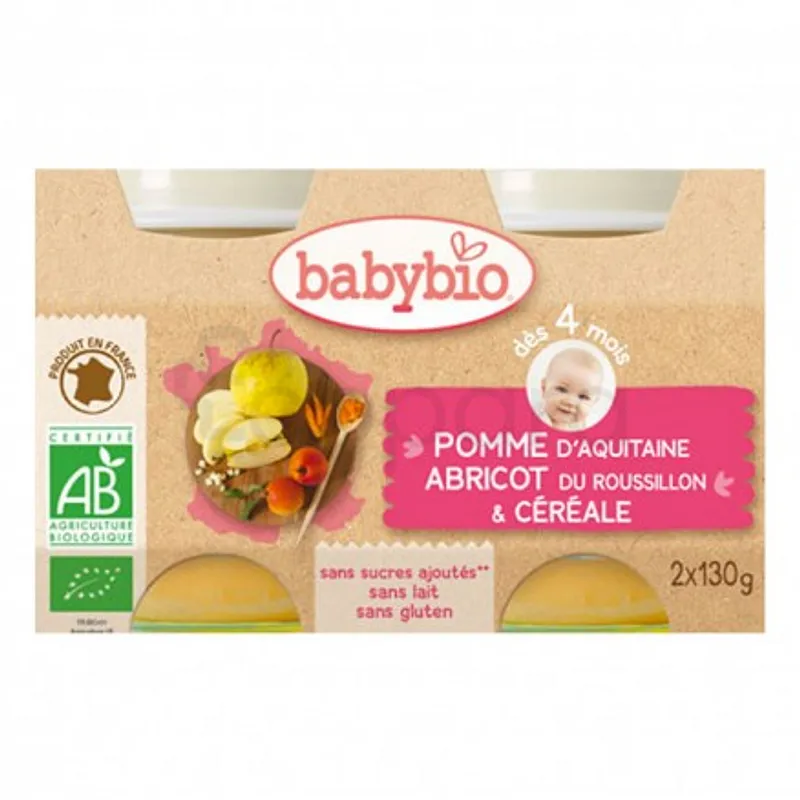 BABYBIO PETIT POT POMME ABRICOT CEREALE 2*130G