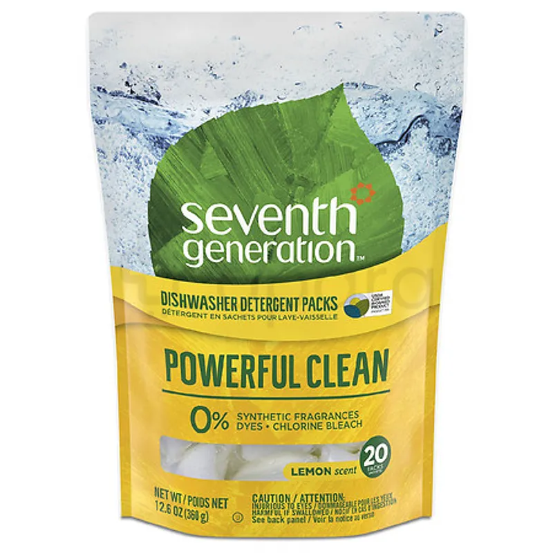 SEVENTH GENERATION DETERGENT SACHETS LAVE VAISSELLE POWERFUL CLEAN BOITE DE 20 360G