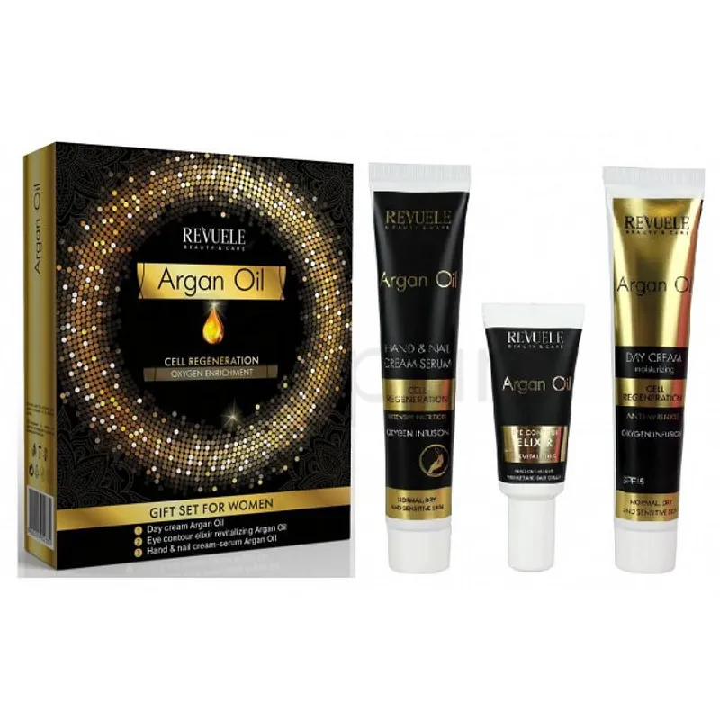 REVUELE ARGAN OIL PACK CELL REGENERATION DAY CREAM + ARGAN OIL + CREAM SERUM HAND AND NAIL