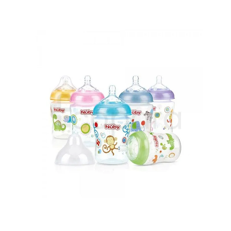 NUBY BIBERON COL LARGE IMPRIME EN PP AVEC TETINE ANTI-COLIQUE +0MOIS 270ML REFERENCE 20-ID1192