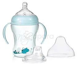 NUBY BIBERON COL LARGE À ANSES BLEU CLAIR +3MOIS 240ML REFERENCE NT68003