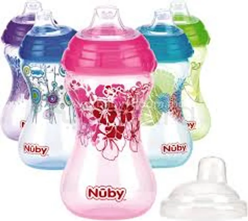 NUBY GOBELET EASY GRIP BLEU IMPRIME EN BB A BEC EN SILICONE +6MOIS 300ML REFERENCE 20-ID10282