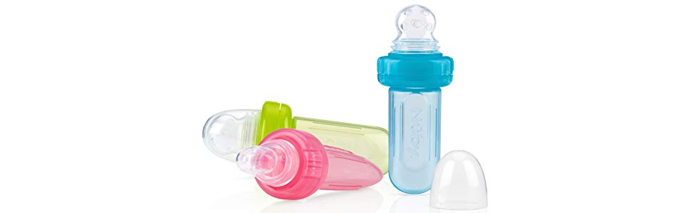 NUBY GRIGNOTEUR JUS POUR FRUITS ET BISCUITS EN SILICONE BLUE +6MOIS 40ML REFERENCE 5577