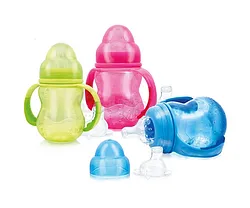 NUBY BIBERON APRENTISSAGE EN PP COL LARGE À ANCES AVEC TÉTINE DÉBIT VARIABLE +0MOIS 240ML REFERENCE 20-ID1107
