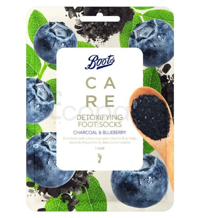 BOOTS CARE DETOXIFYING FOOT SOCKS CHARCOAL ET BLUEBERRY