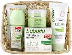 BABARIA PANIER ALOE VERA CREME VISAGE ANTI-RIDES + CREME VISAGE QUOTIDENNE + CREME MAINS + ROLL-ON 75ML