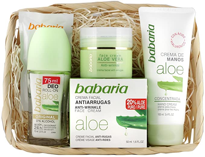 BABARIA PANIER ALOE VERA CREME VISAGE ANTI-RIDES + CREME VISAGE QUOTIDENNE + CREME MAINS + ROLL-ON 75ML