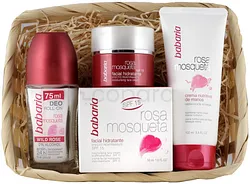 BABARIA PANIER ROSE CREME VISAGE ANTI-RIDES + CREME VISAGE QUOTIDIENNE + CREME MAINS + ROLL-ON 75ML