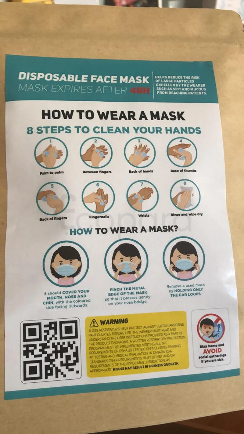 DISPOSABLE FACE MASK MASQUE TISSU LAVABLE