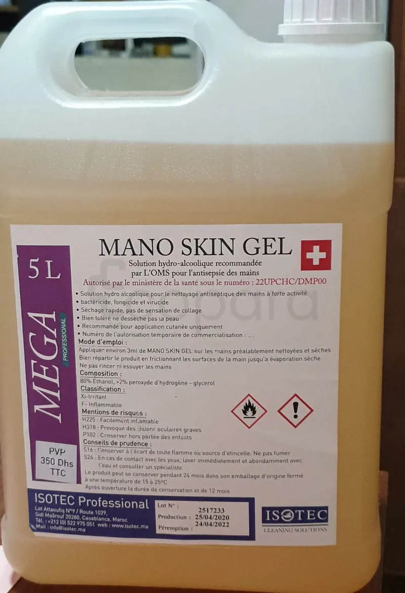 MANO SKIN GEL HYDROALCOOLIQUE 5L