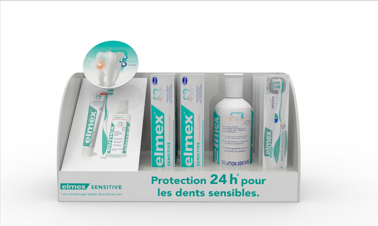 ELMEX PRÉSENTOIR 1 BAIN DE BOUCHE SENSITIVE 400ML + 4 BROSSES A DENTS GENTLE SOFT MEDIUM + 4 DENTIFRICES SENSITIVE 75ML