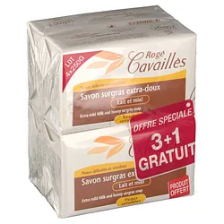 ROGE CAVAILLES SAVON SURGRAS EXTRA DOUX LAIT ET MIEL PEAUX SENSIBLES 250G*3 + 1 GRATUIT