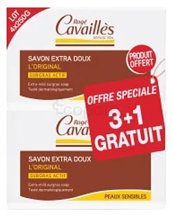 ROGE CAVAILLES SAVON SURGRAS EXTRA DOUX L'ORIGINAL PEAUX SENSIBLES 250G*3 + 1 GRATUIT