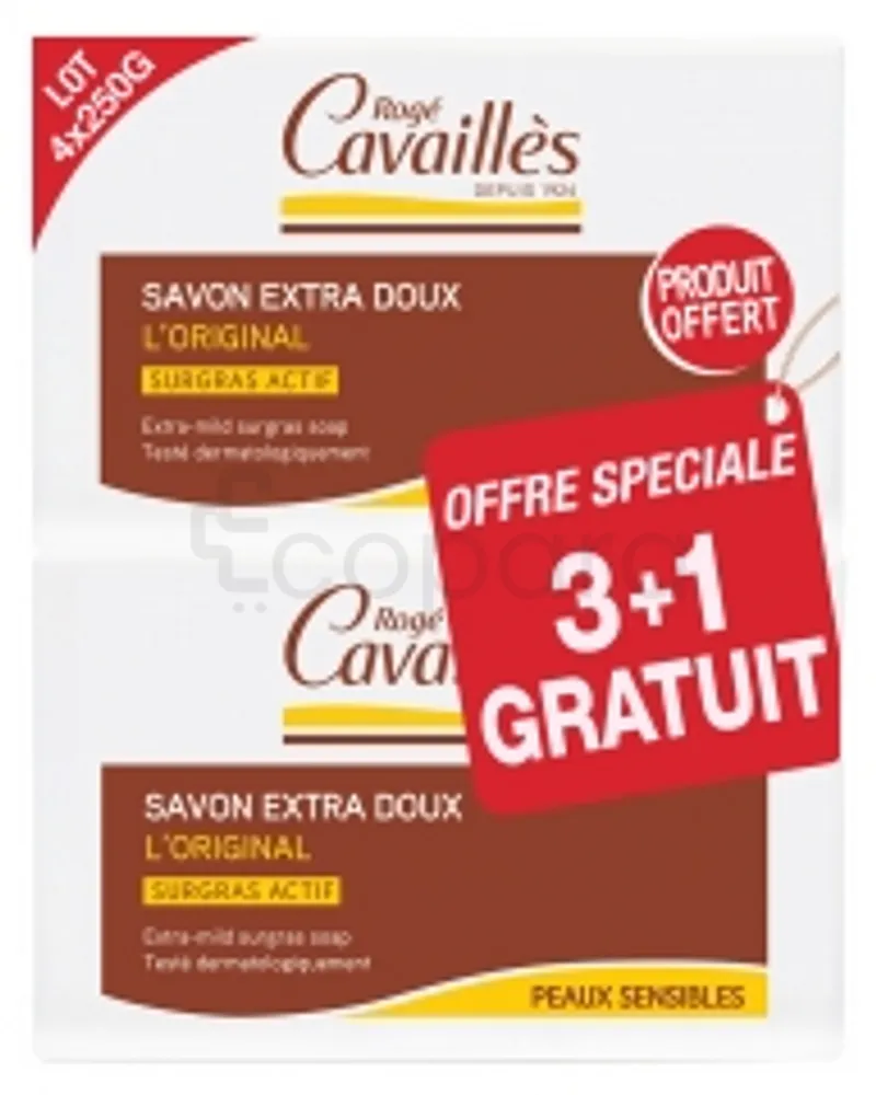 ROGE CAVAILLES SAVON SURGRAS EXTRA DOUX L'ORIGINAL PEAUX SENSIBLES 250G*3 + 1 GRATUIT