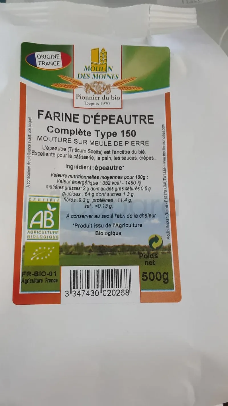 MOULIN DES MOINES NATURALINE FARINE D'EPEAUTRE COMPLETE TYPE 150 500G