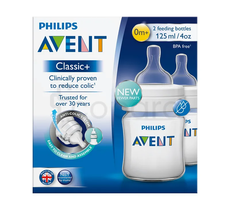 AVENT PACK DUO BIBERON CLASSIC+ ANTI-COLIQUE 125ML*2 REFERENCE SCF810/62